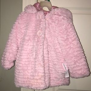 Girls Light Pink Size 4T Faux Fur Hooded Coat